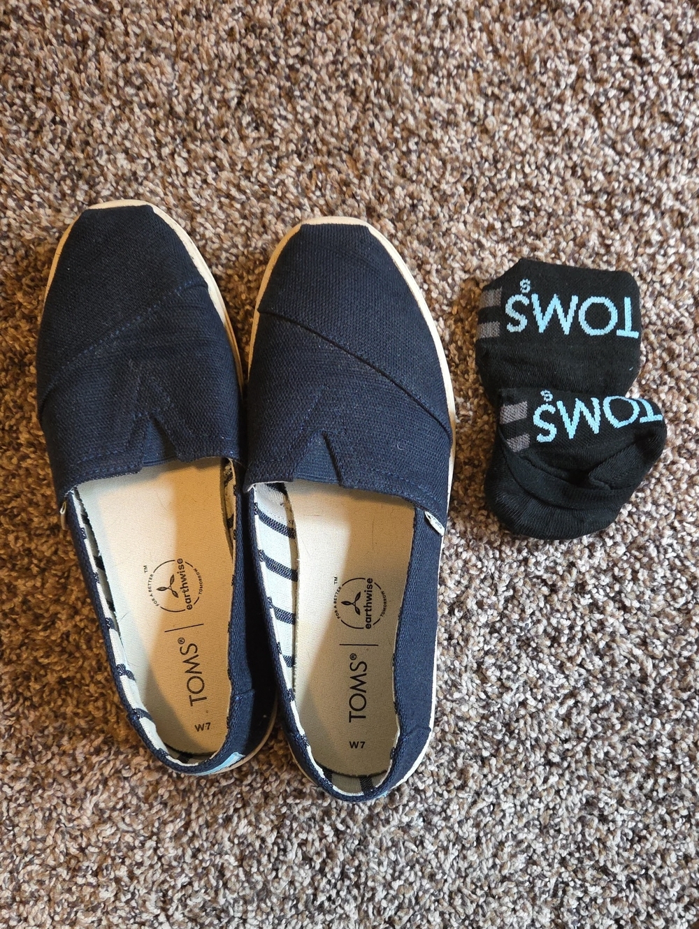 Toms Navy Cupsole Slip-On Flats with Striped Lining